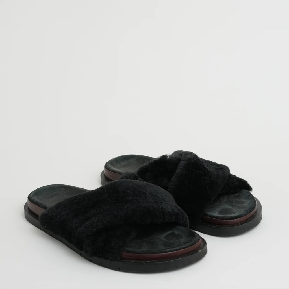 Labucq Black Fuzzy Sandals